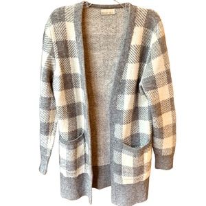 Becool Gray‎ & Cream Acrylic Plaid Cardigan Sweater M